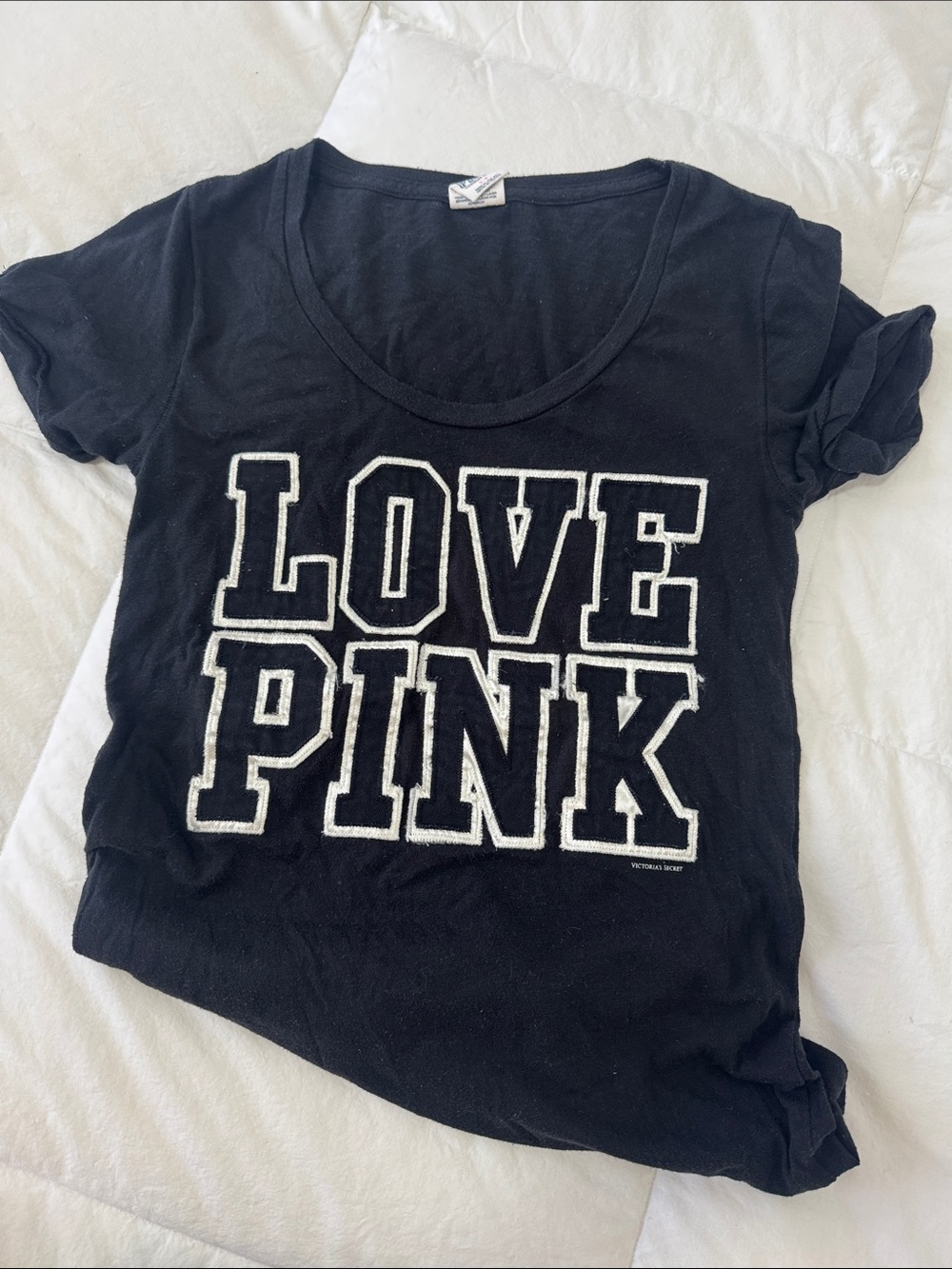 PINK Victoria's Secret Black 'LOVE PINK' Short Sleeve Tee